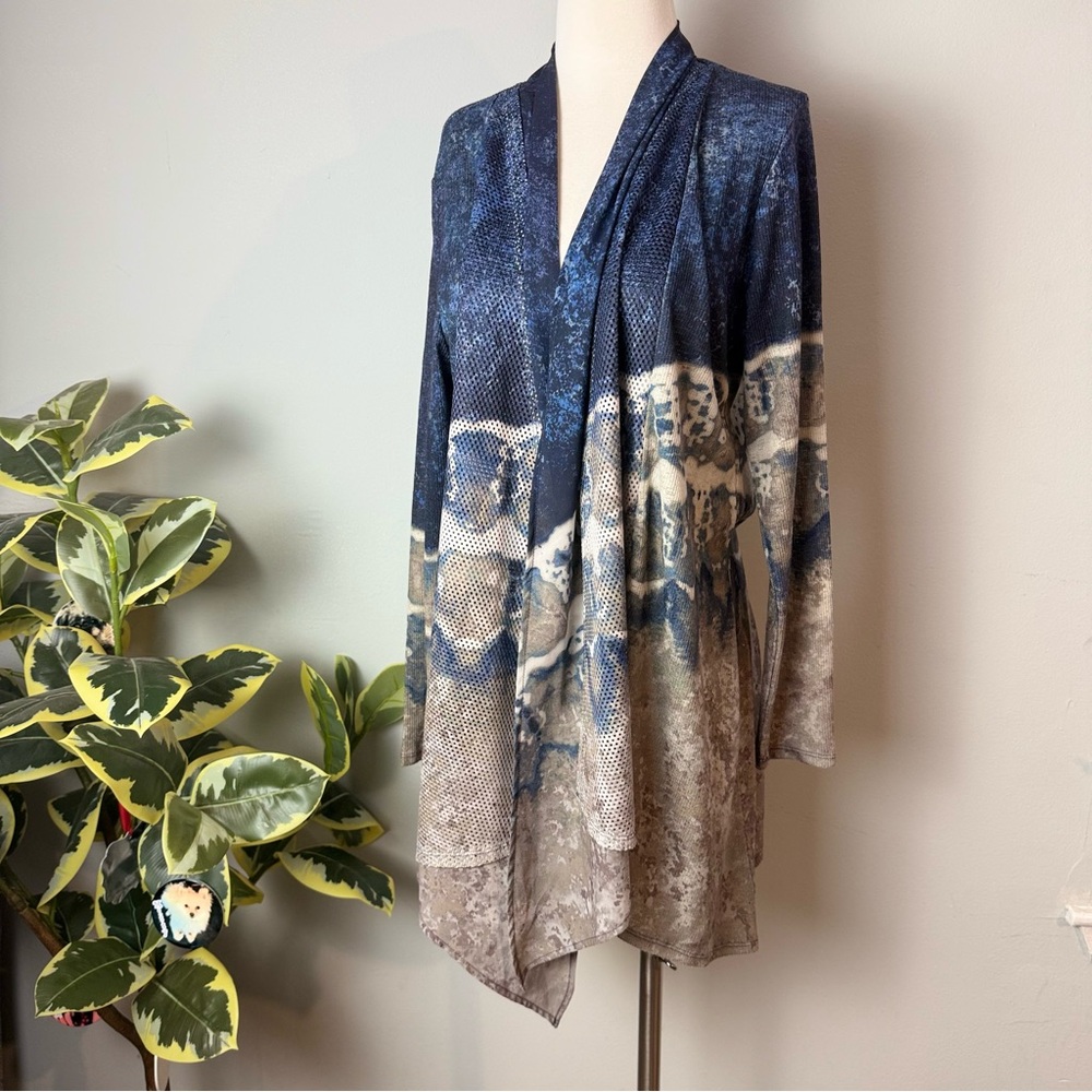 ONE WORLD Blue and Beige Knit Cardigan ~ XL